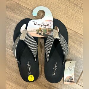 Panama Jack women’s Flip Flip Thong Sandals size 7 Beige and Grey Striped NEW